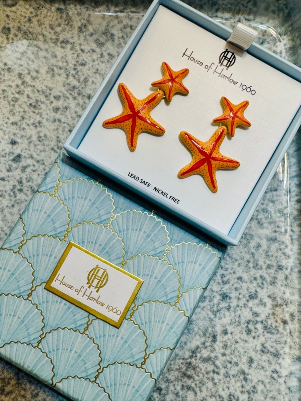 NWT House of Harlow 1960 Orange and Red Starfish Drop Earrings - Picture 4 of 6